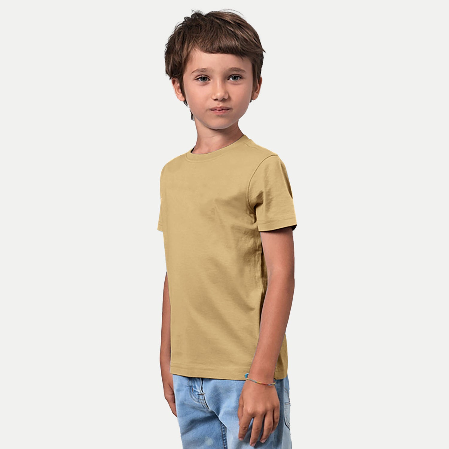 Radprix Boys Beige Solid Crew neck T shirt