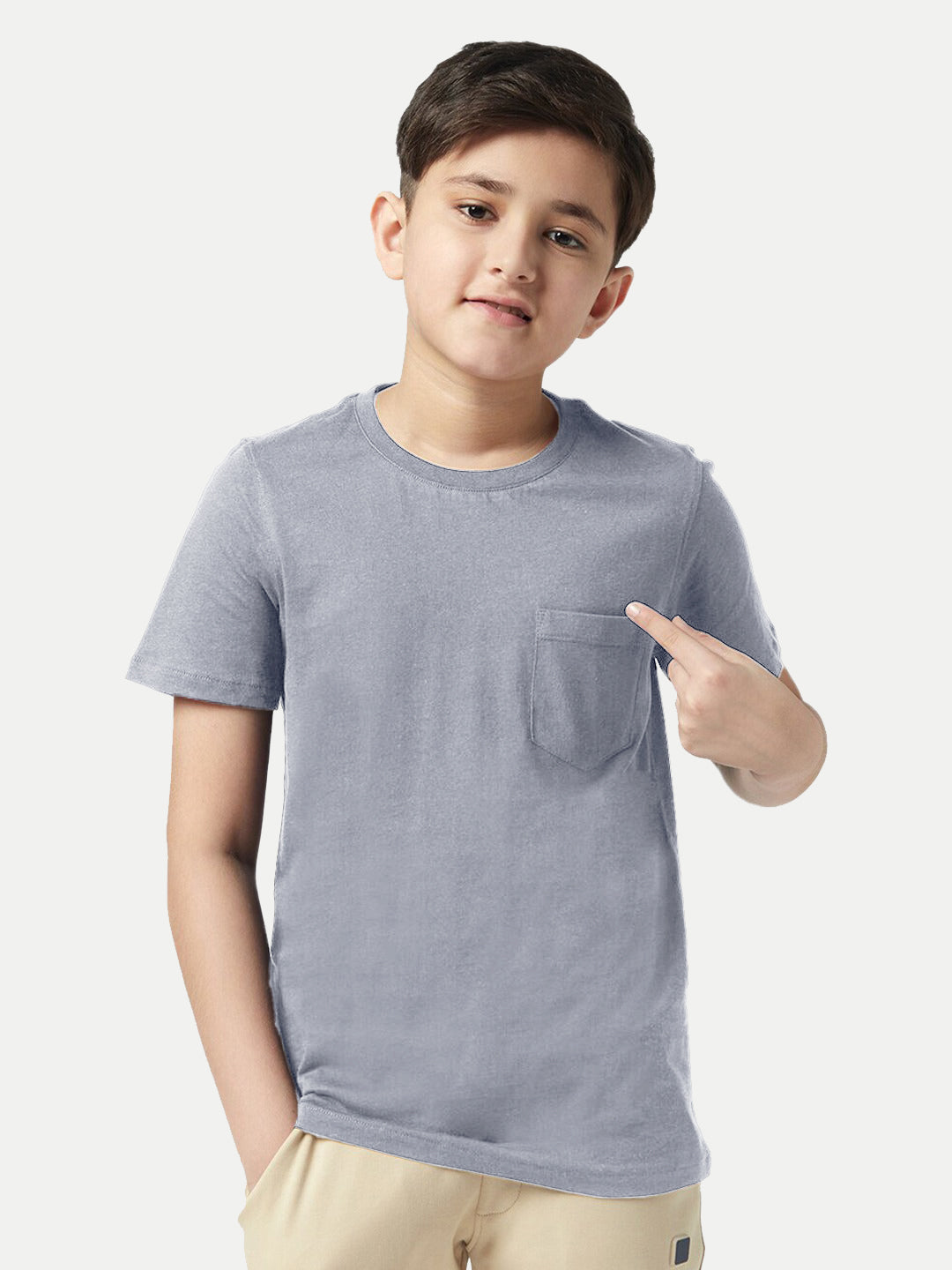 Radprix Boys Grey Melange Crew neck with Pocket T-shirt