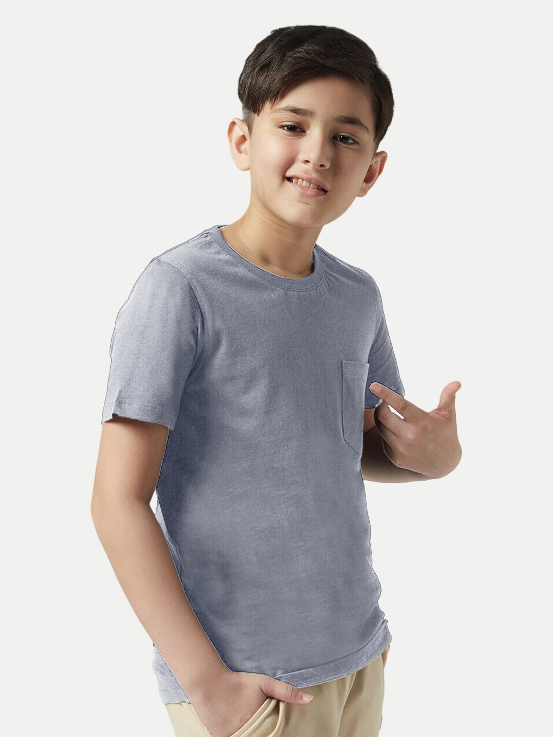 Radprix Boys Grey Melange Crew neck with Pocket T-shirt