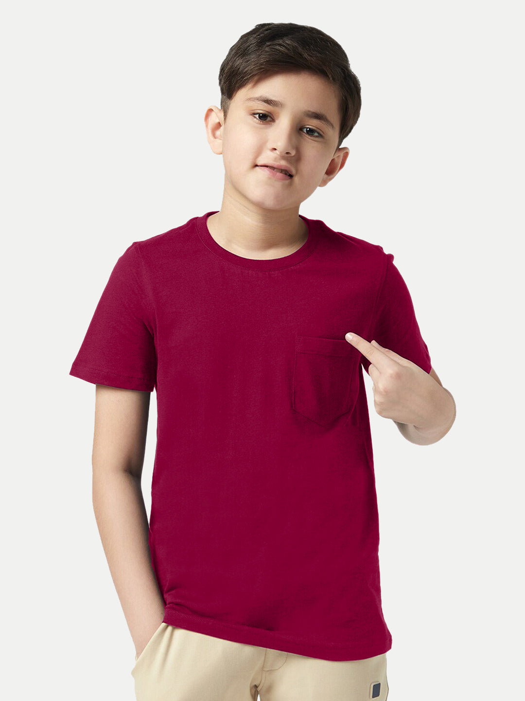 Radprix Boys Maroon Crew neck with Pocket T-shirt