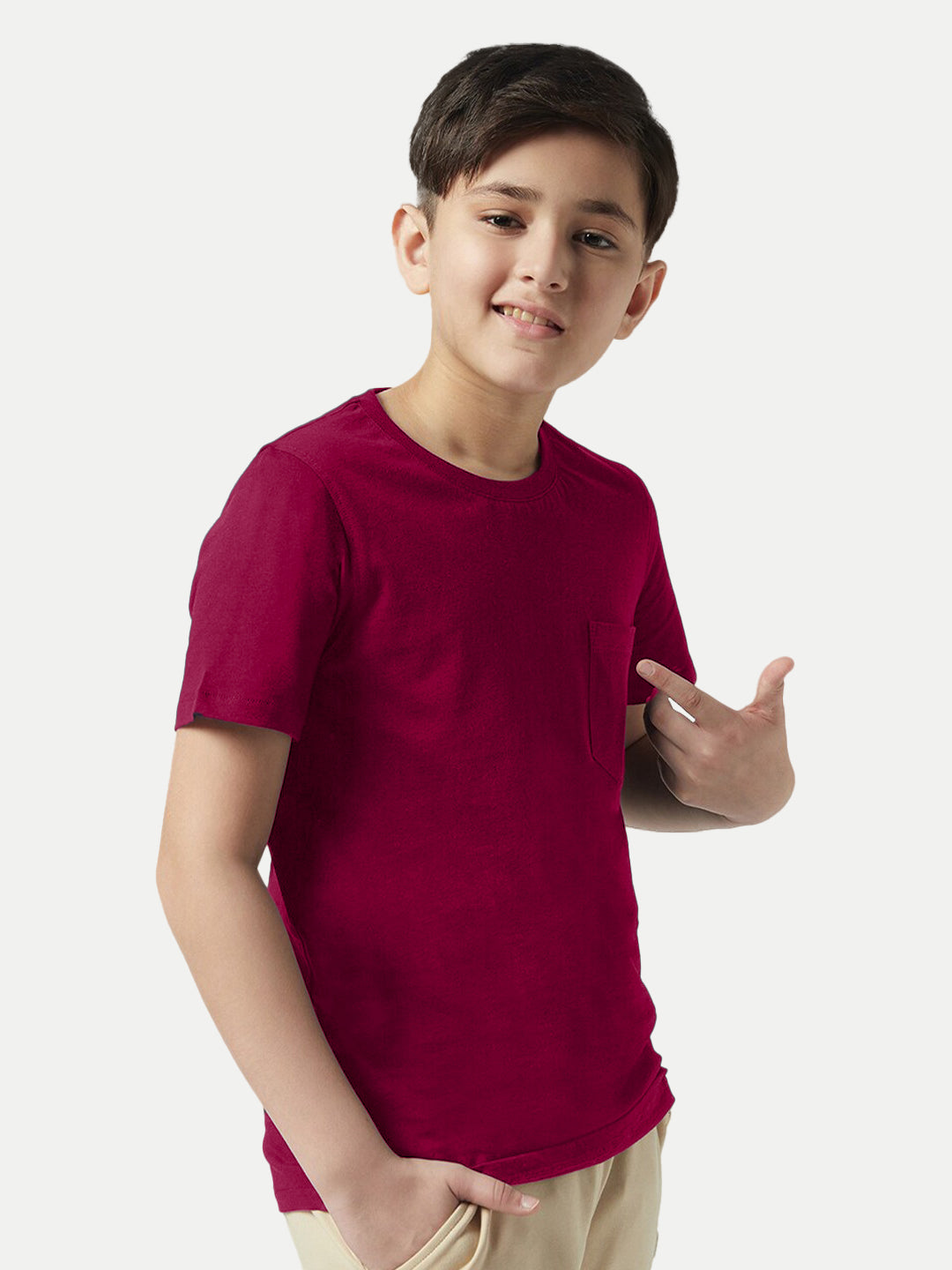 Radprix Boys Maroon Crew neck with Pocket T-shirt