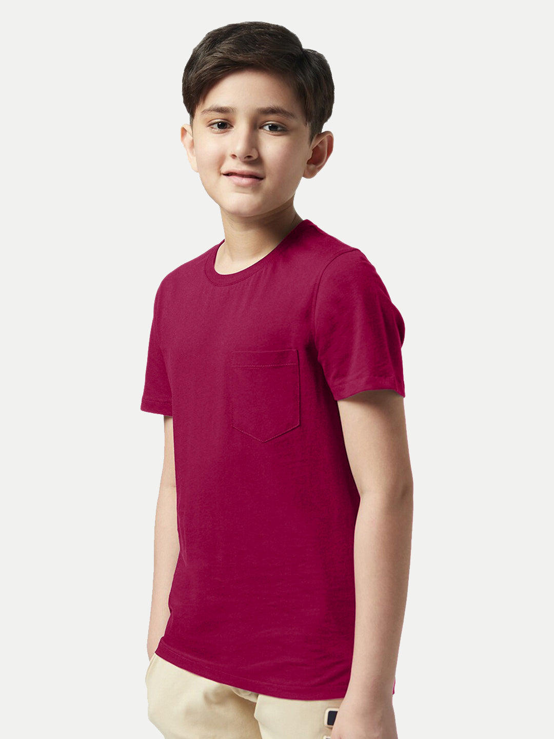 Radprix Boys Maroon Crew neck with Pocket T-shirt