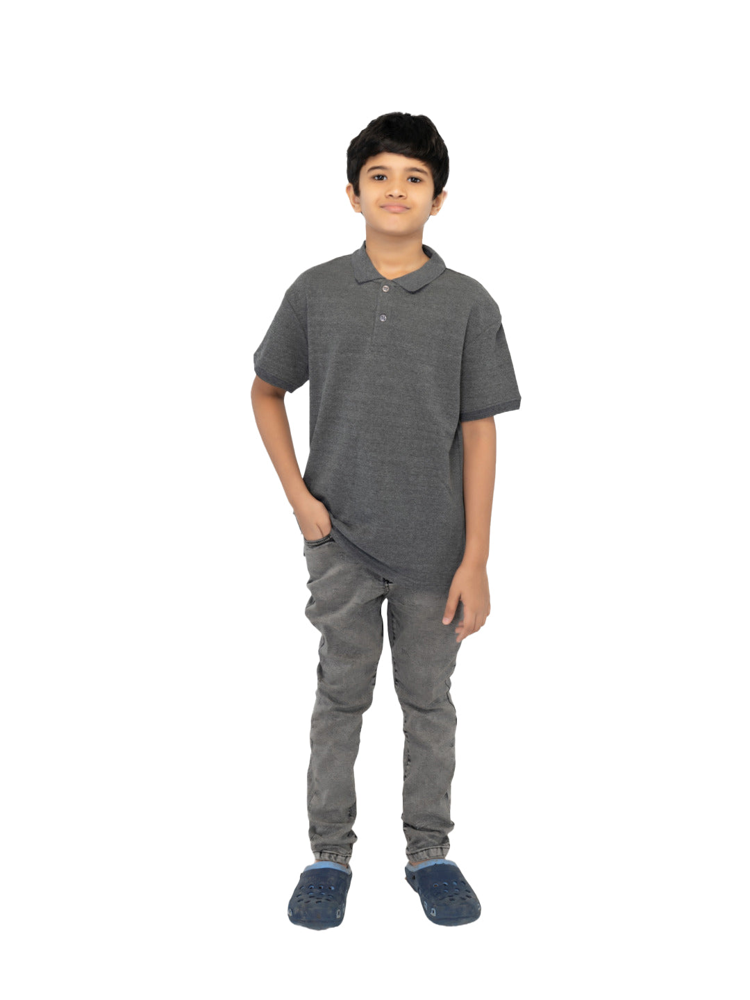 Radprix Kid Boys Dark Grey Plain Polo T-shirt