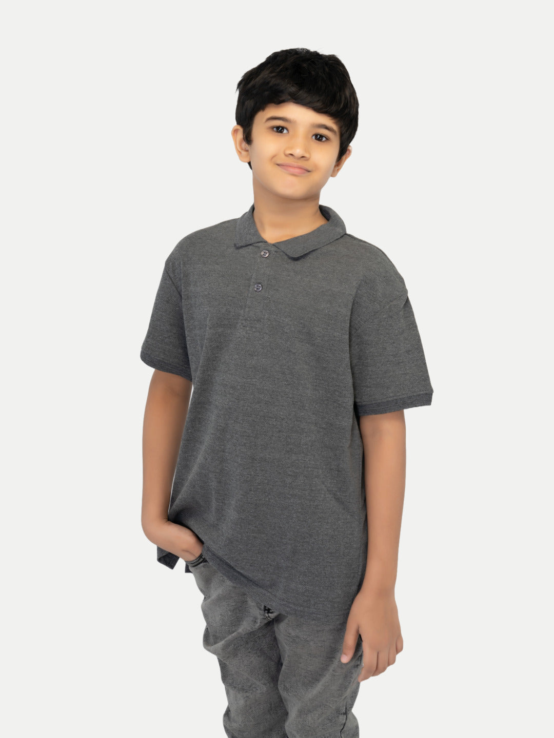 Radprix Kid Boys Dark Grey Plain Polo T-shirt