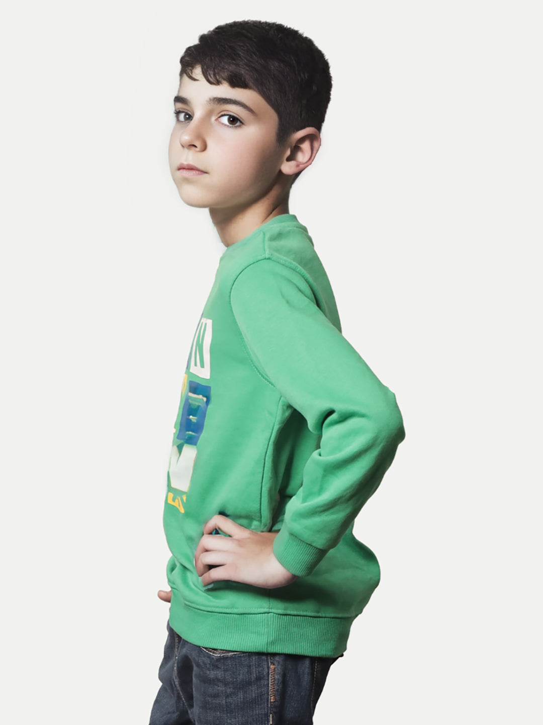 Radprix Boys Green Text Printed Sweatshirt