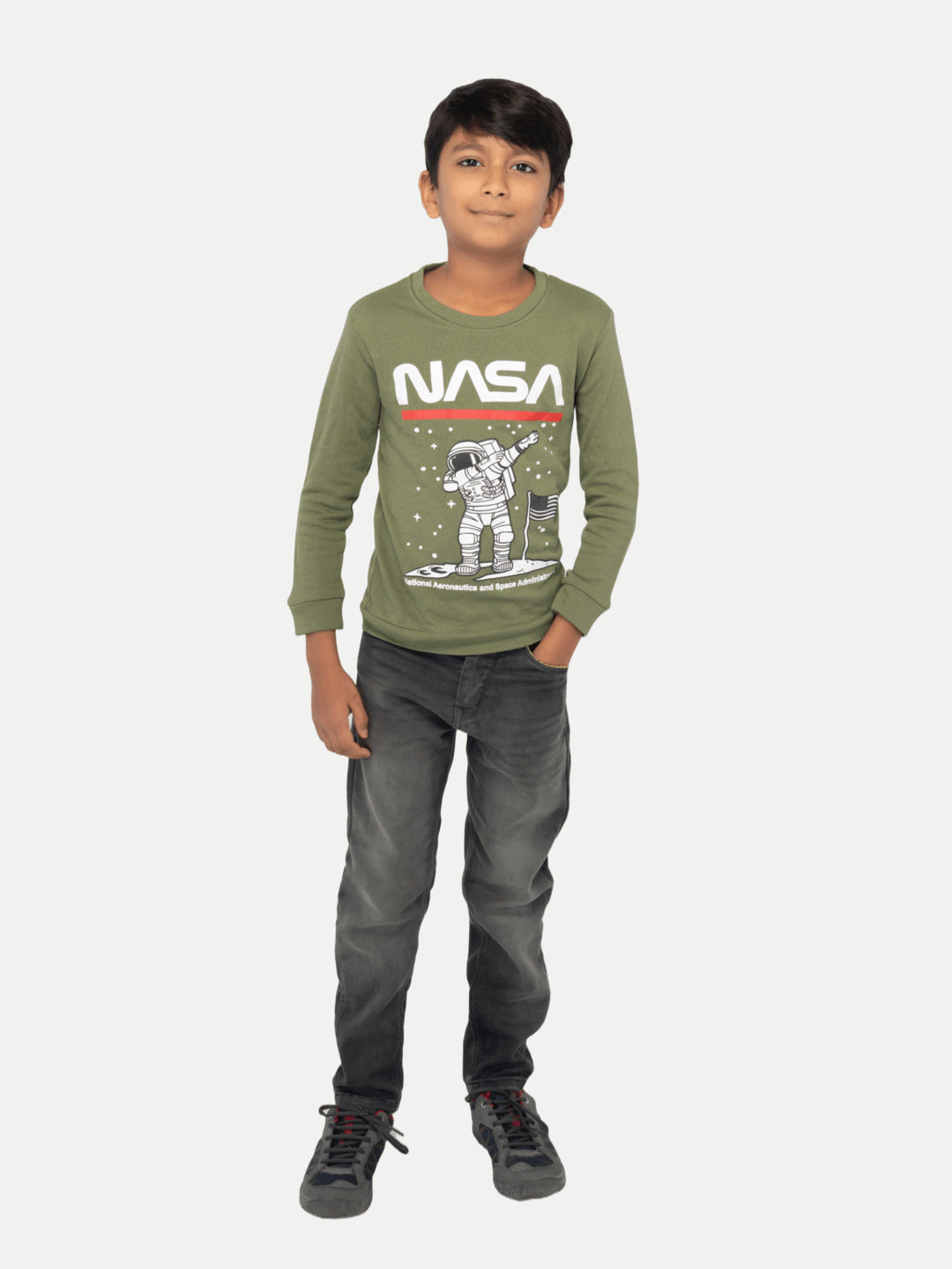 Radprix Kid Boys Sage Green Printed Sweatshirt