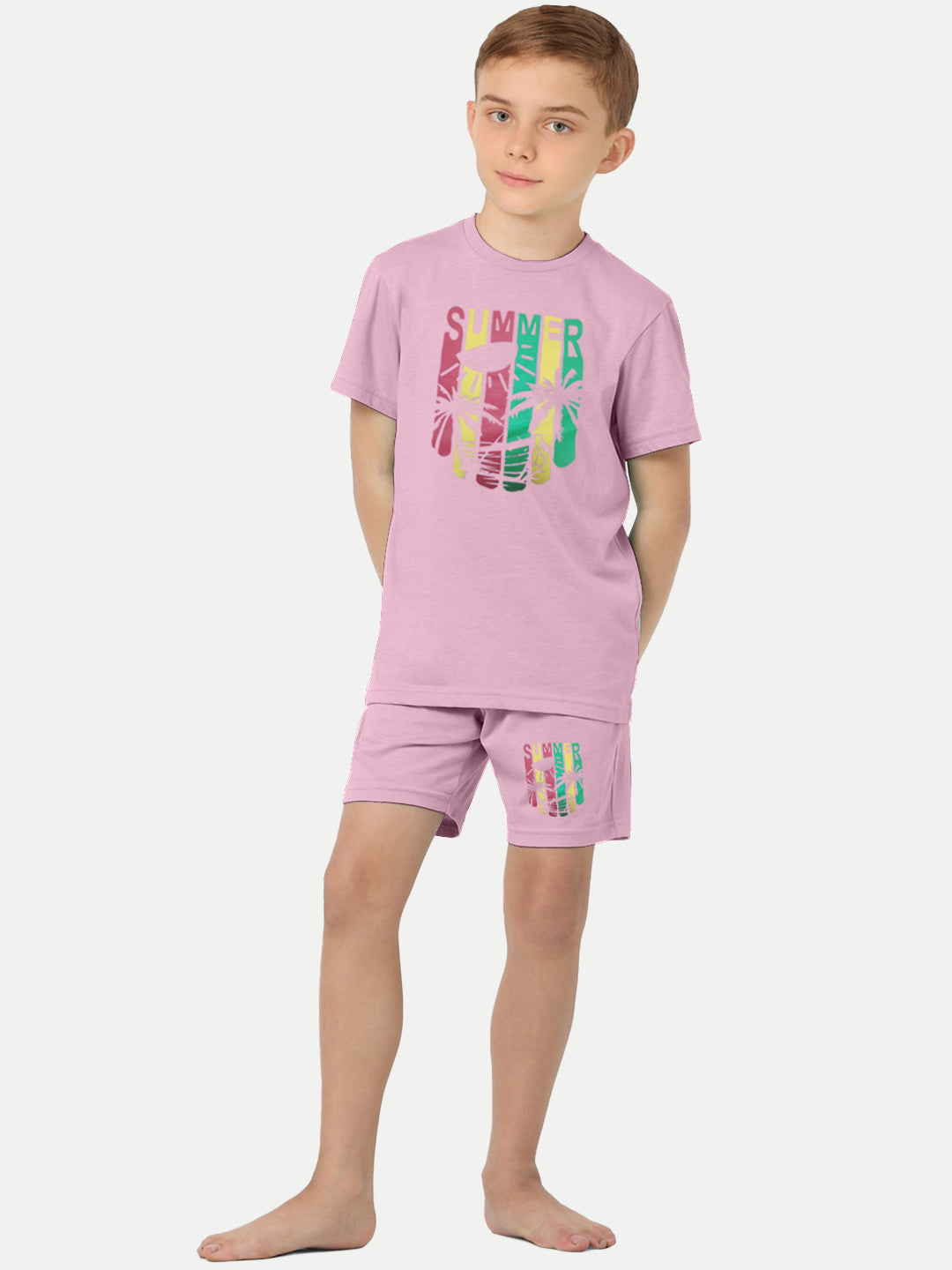 Radprix Kid Boys Pink Printed Shorts and Tees set with summer print