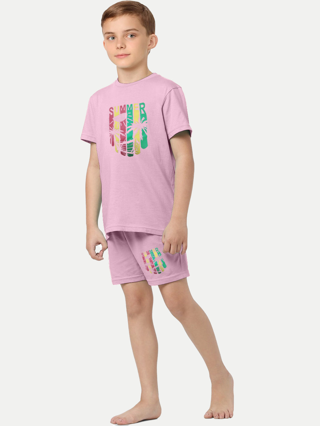 Radprix Kid Boys Pink Printed Shorts and Tees set with summer print