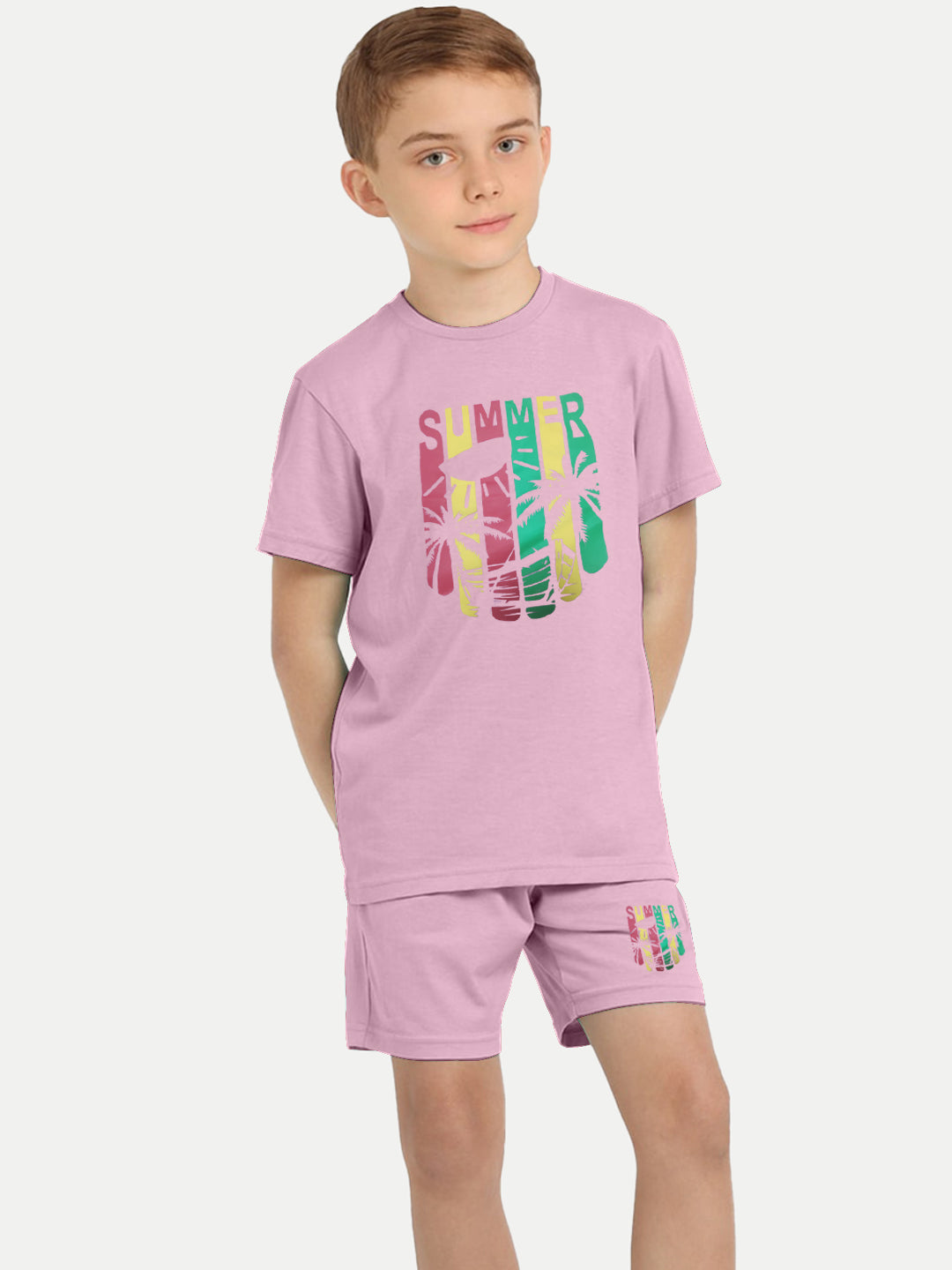 Radprix Kid Boys Pink Printed Shorts and Tees set with summer print