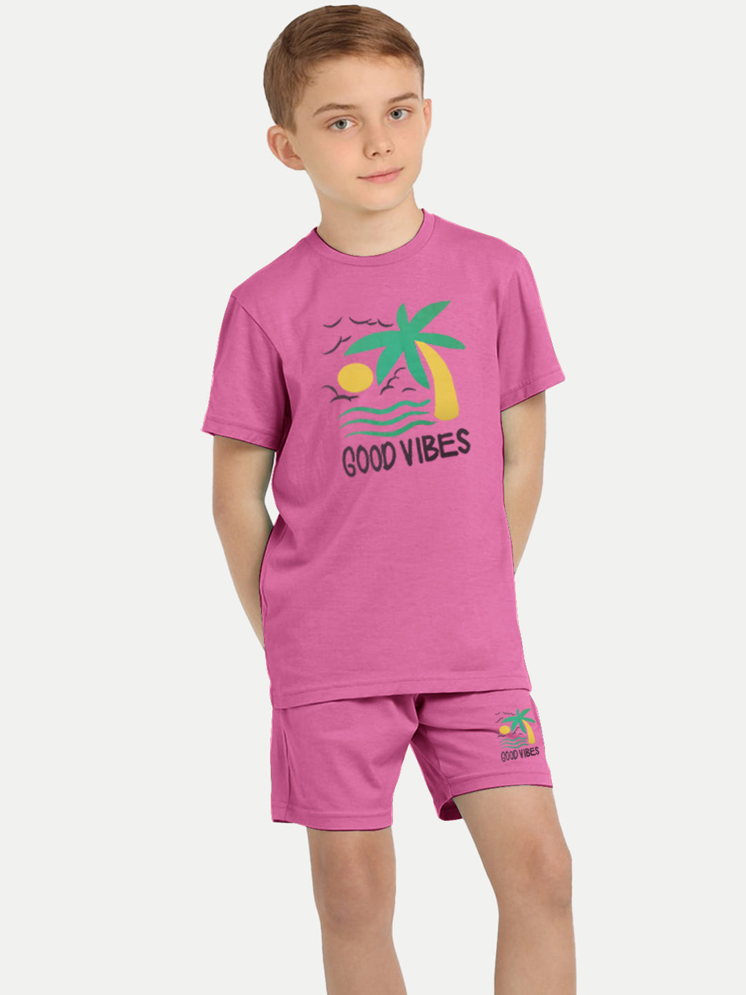 Radprix Kid Boys Pink Printed Shorts and Tees