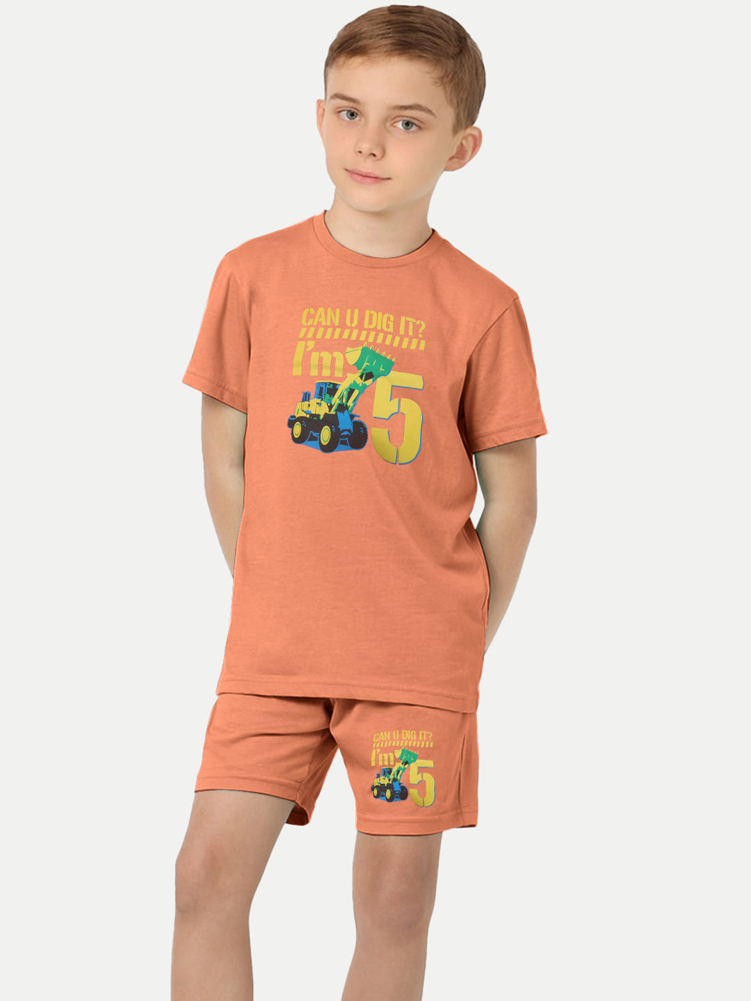 Radprix Kid Boys Orange Printed Shorts and Tees set with summer print