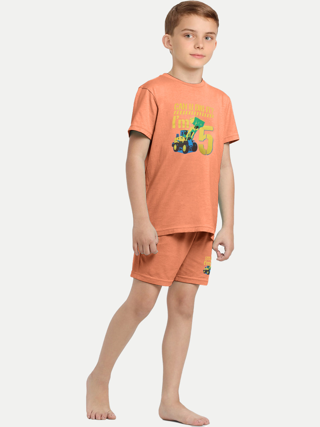 Radprix Kid Boys Orange Printed Shorts and Tees set with summer print