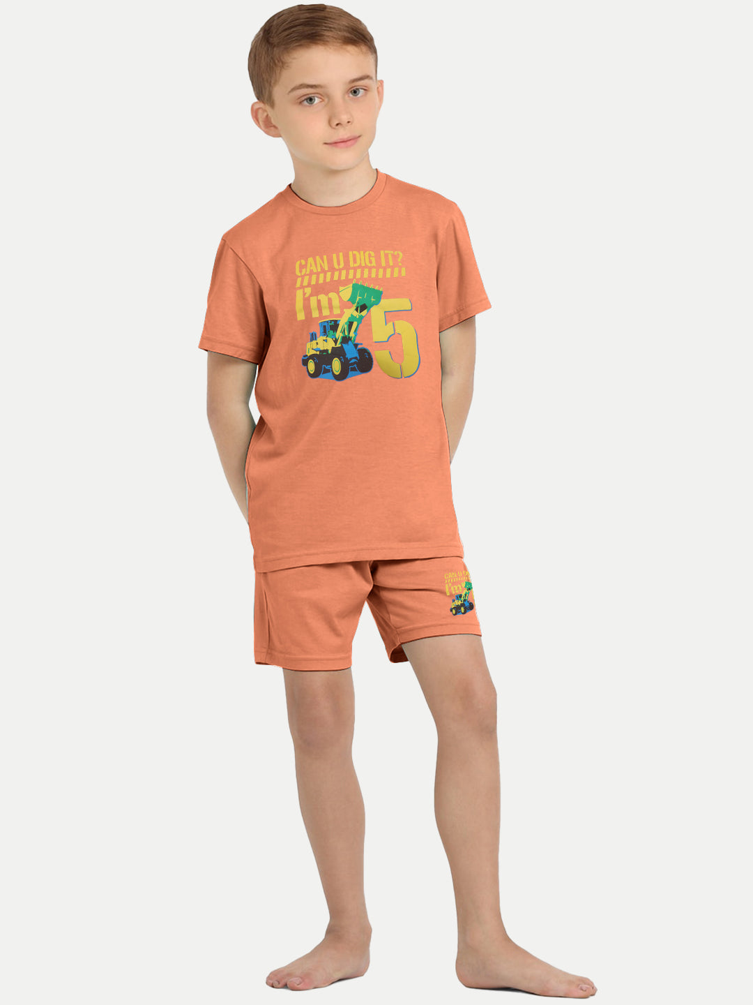 Radprix Kid Boys Orange Printed Shorts and Tees set with summer print