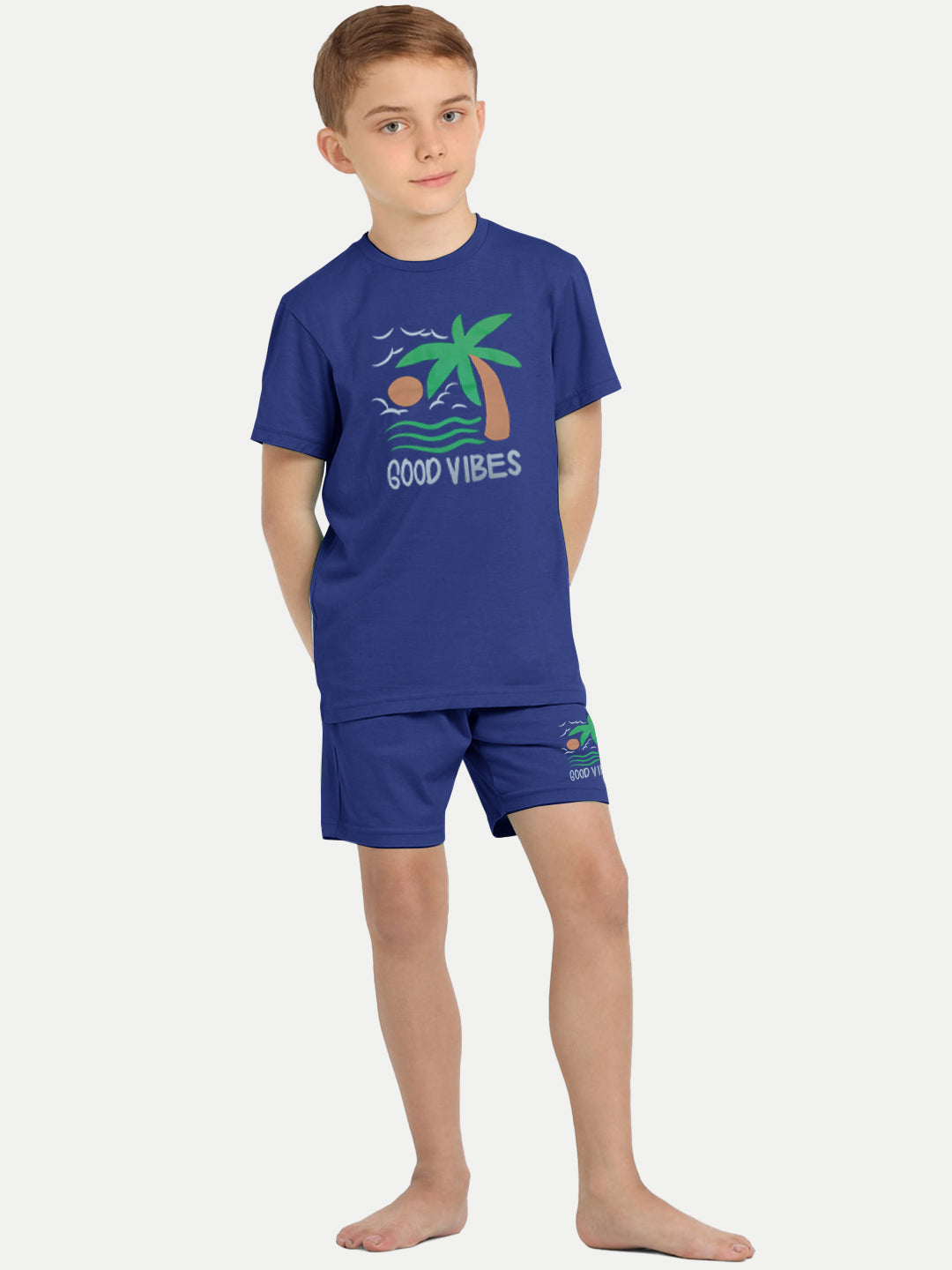 Radprix Kid Boys Dark Blue Printed Shorts and Tees set with summer print