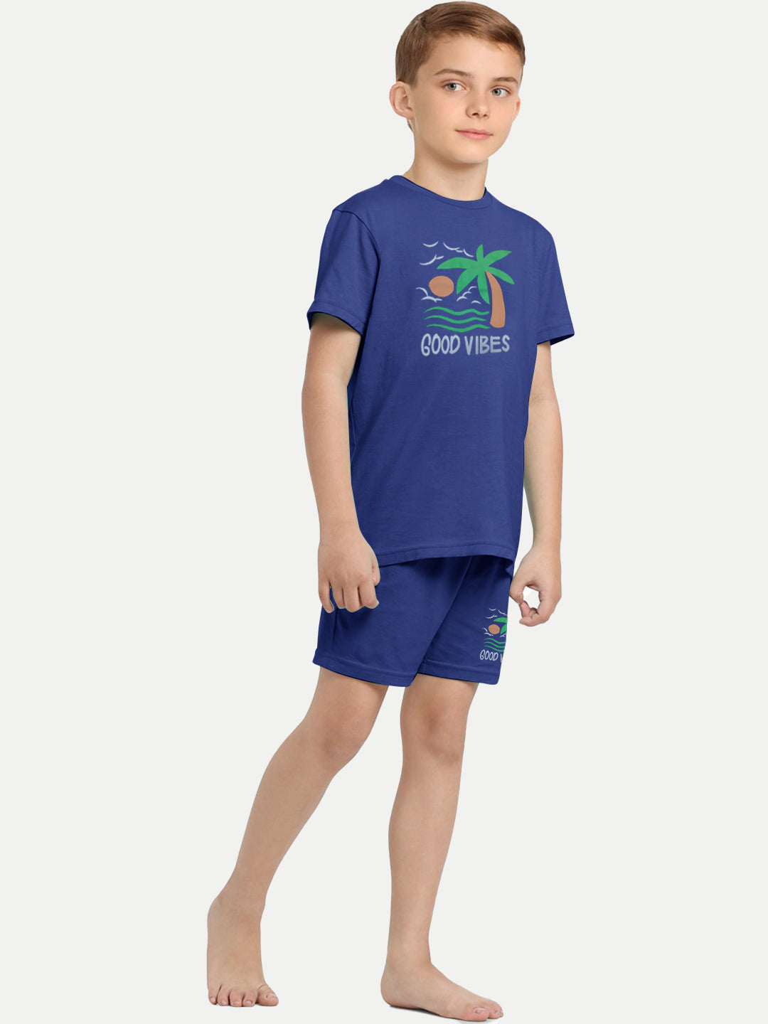 Radprix Kid Boys Dark Blue Printed Shorts and Tees set with summer print