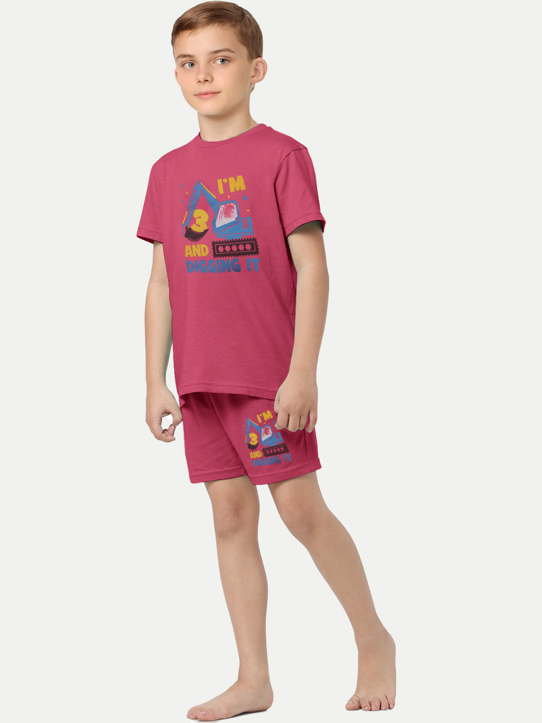 Radprix Kid Boys Dark Pink Printed Shorts and Tees set with summer print