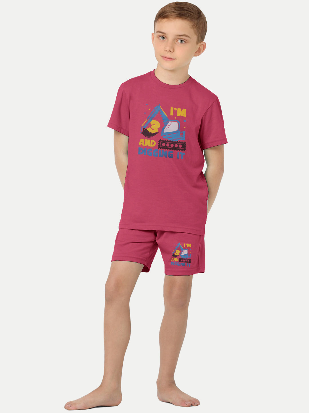 Radprix Kid Boys Dark Pink Printed Shorts and Tees set with summer print