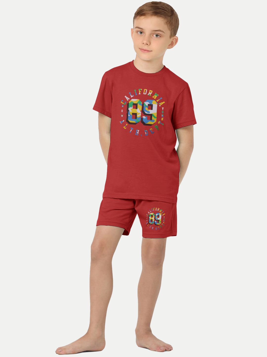 Radprix Kid Boys Red Printed Shorts and Tees set with summer print