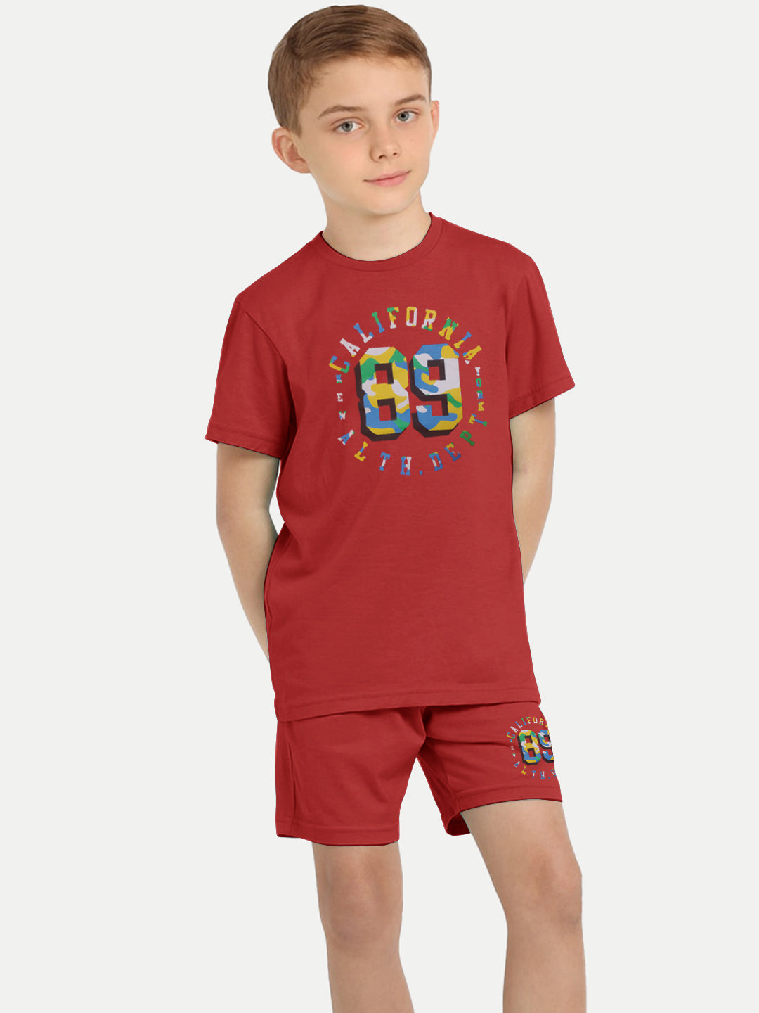 Radprix Kid Boys Red Printed Shorts and Tees set with summer print