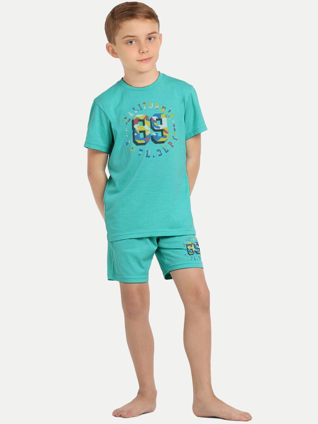 Radprix Kid Boys Mint Printed Shorts and Tees set with summer print