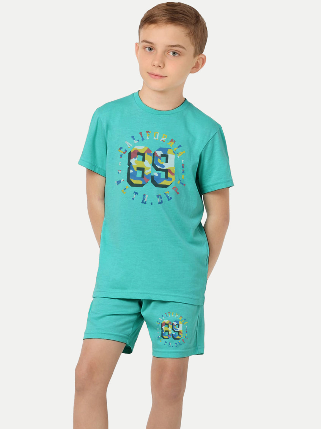 Radprix Kid Boys Mint Printed Shorts and Tees set with summer print