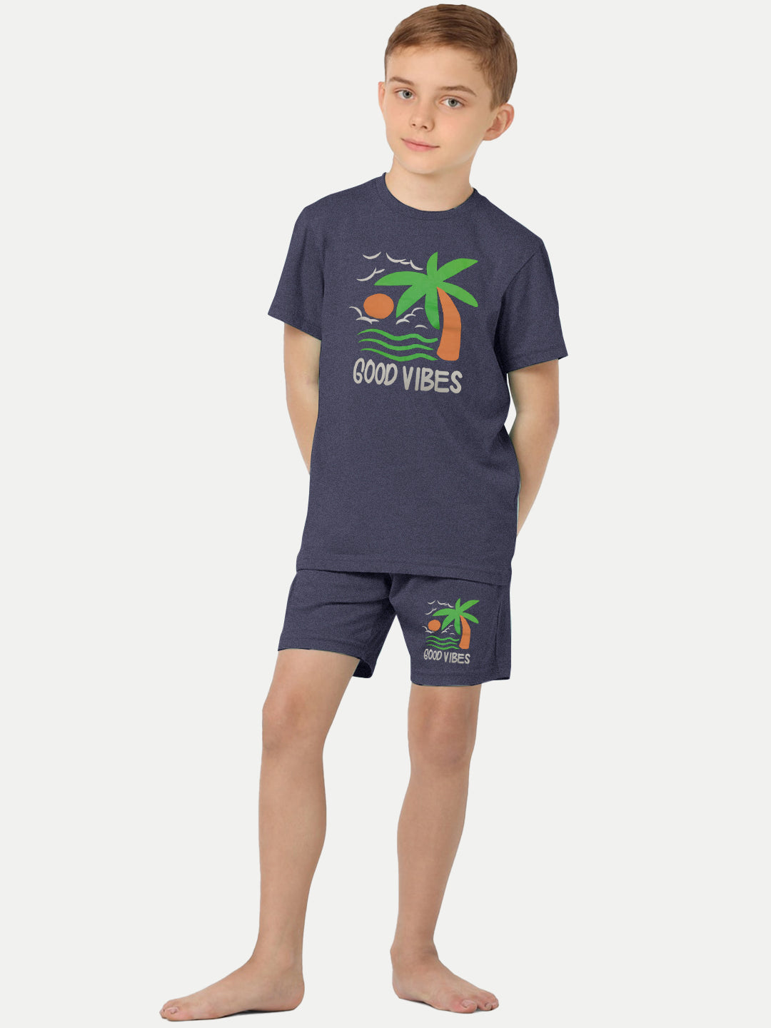 Radprix Kid Boys Dark Blue Printed Shorts and Tees set