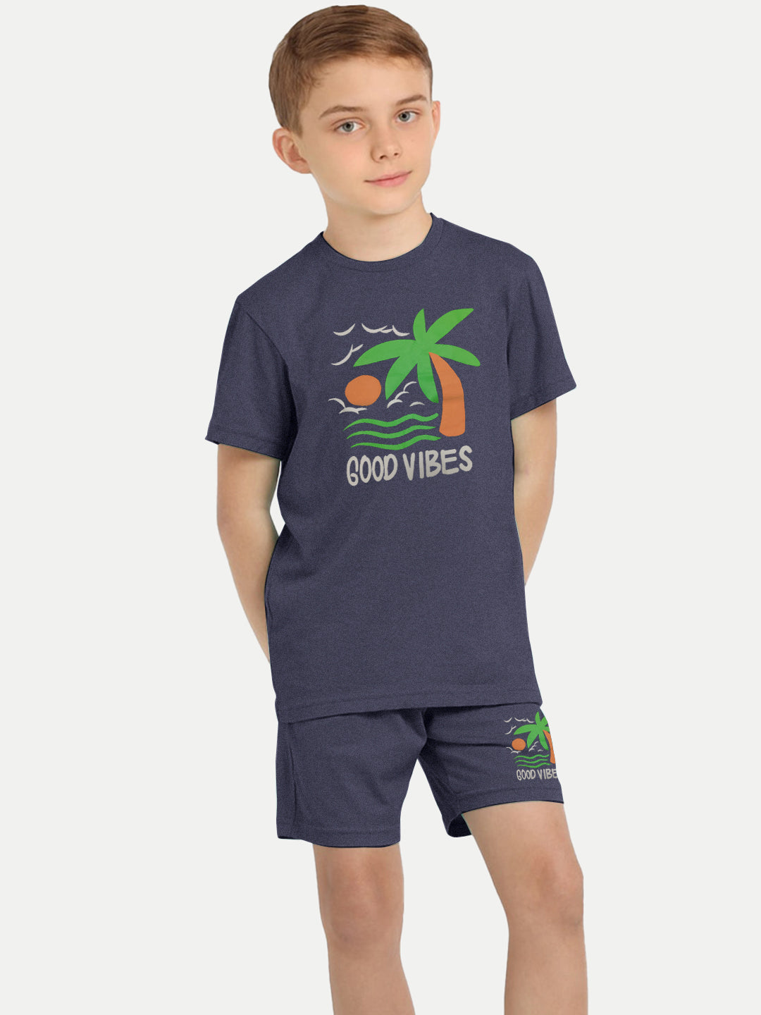 Radprix Kid Boys Dark Blue Printed Shorts and Tees set