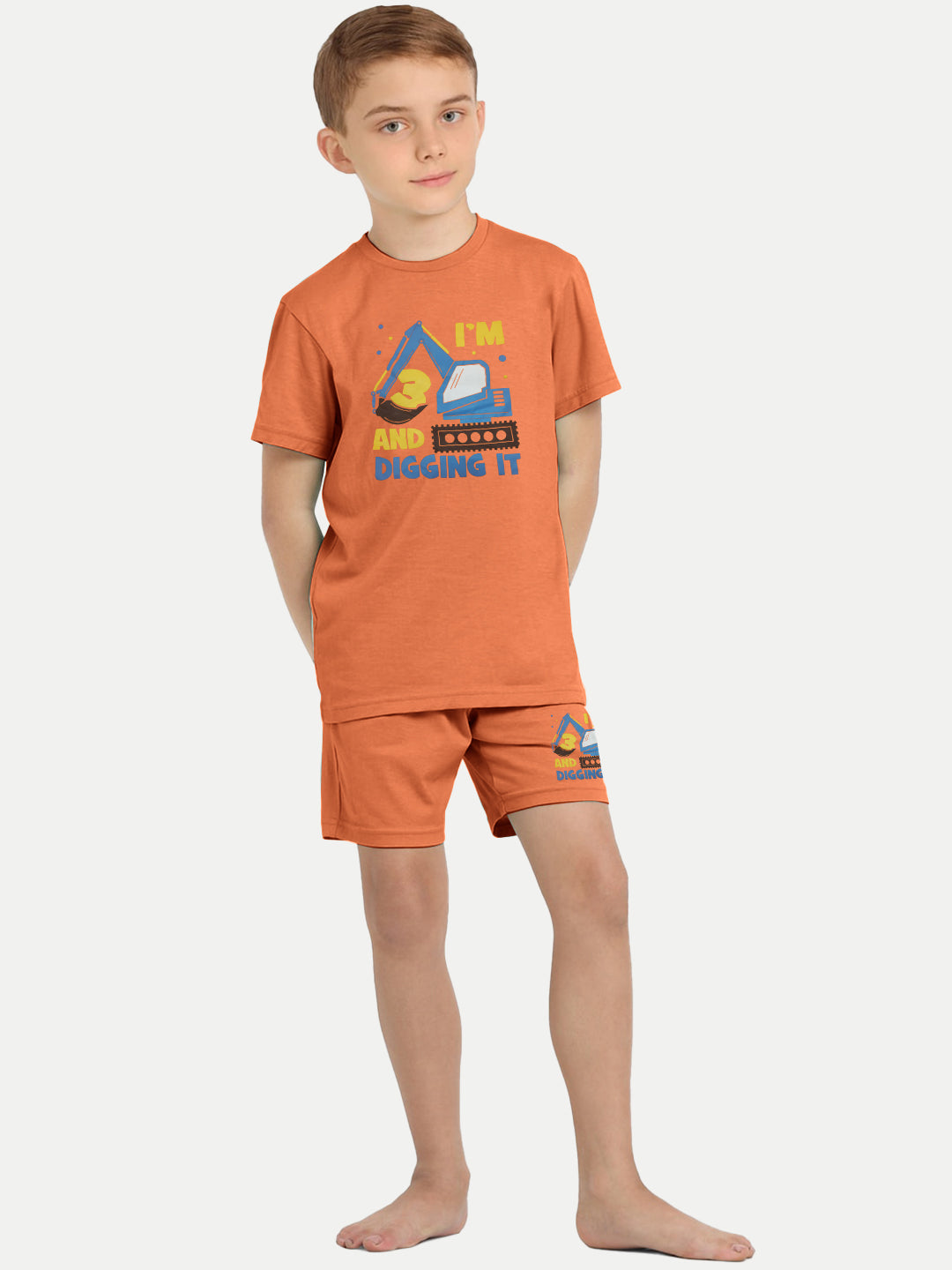 Radprix Kid Boys Dark Orange Printed Shorts and Tees set with summer print