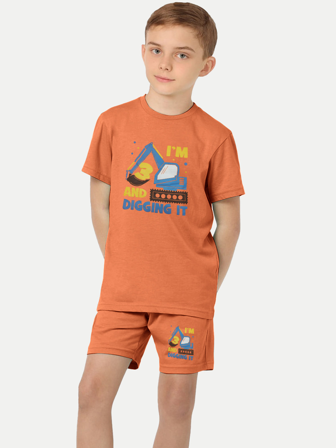 Radprix Kid Boys Dark Orange Printed Shorts and Tees set with summer print