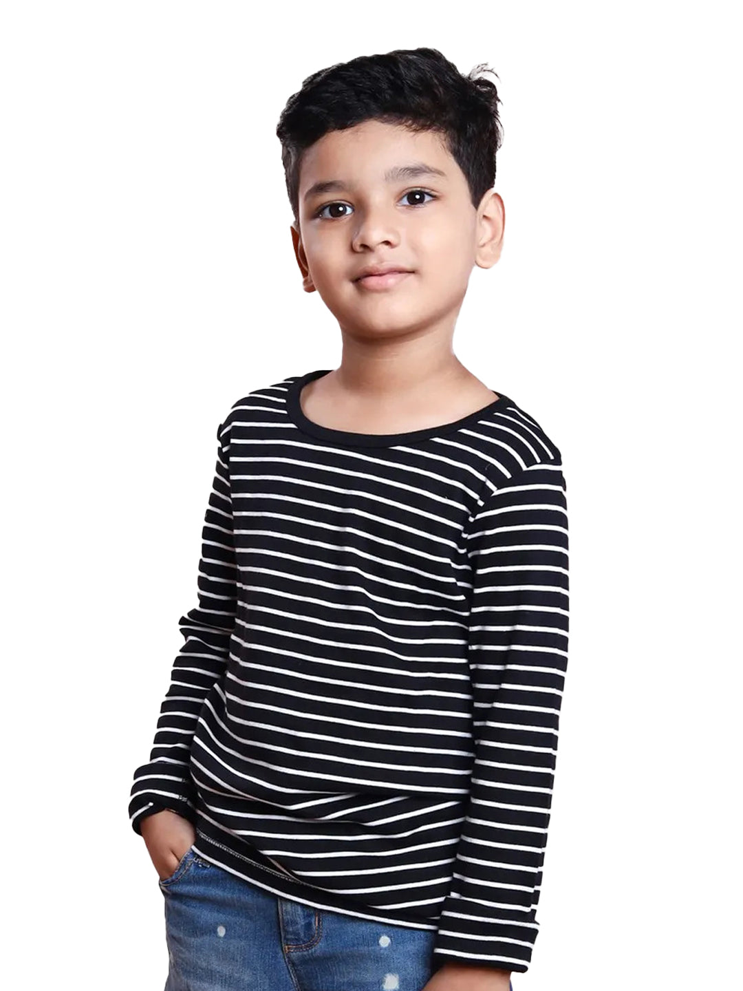 Radprix Kids Boys Black Striped Full-sleeve T-shirt