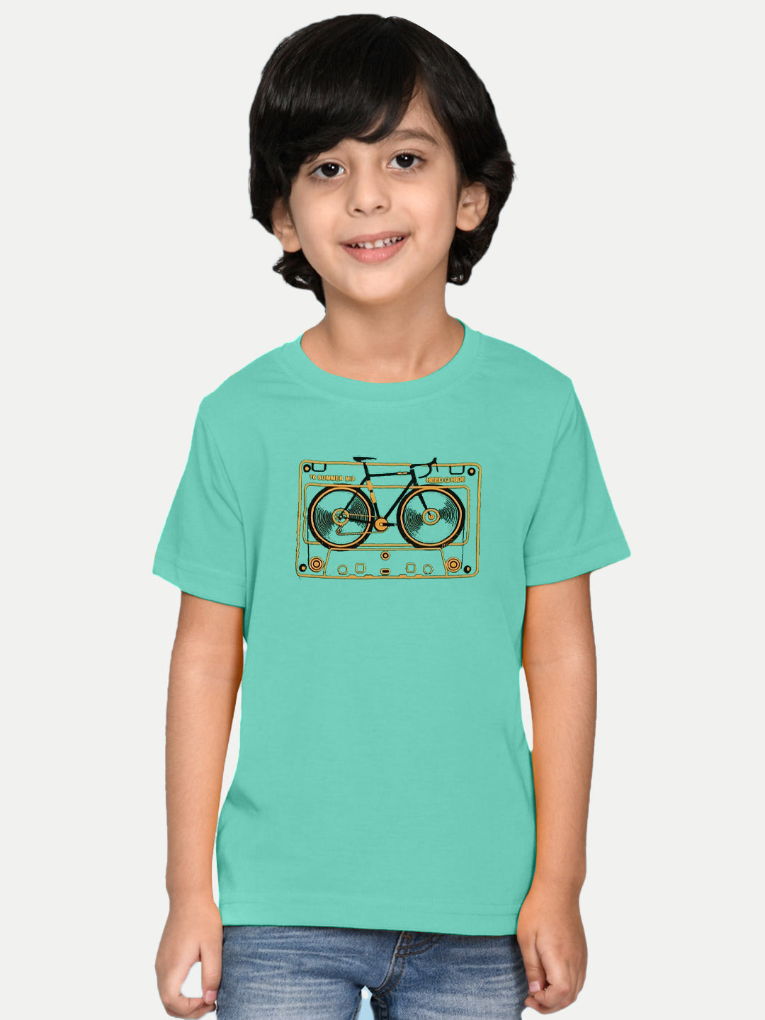 Radprix Kids Boys Turquoise Green T-Shirt with Bicycle print