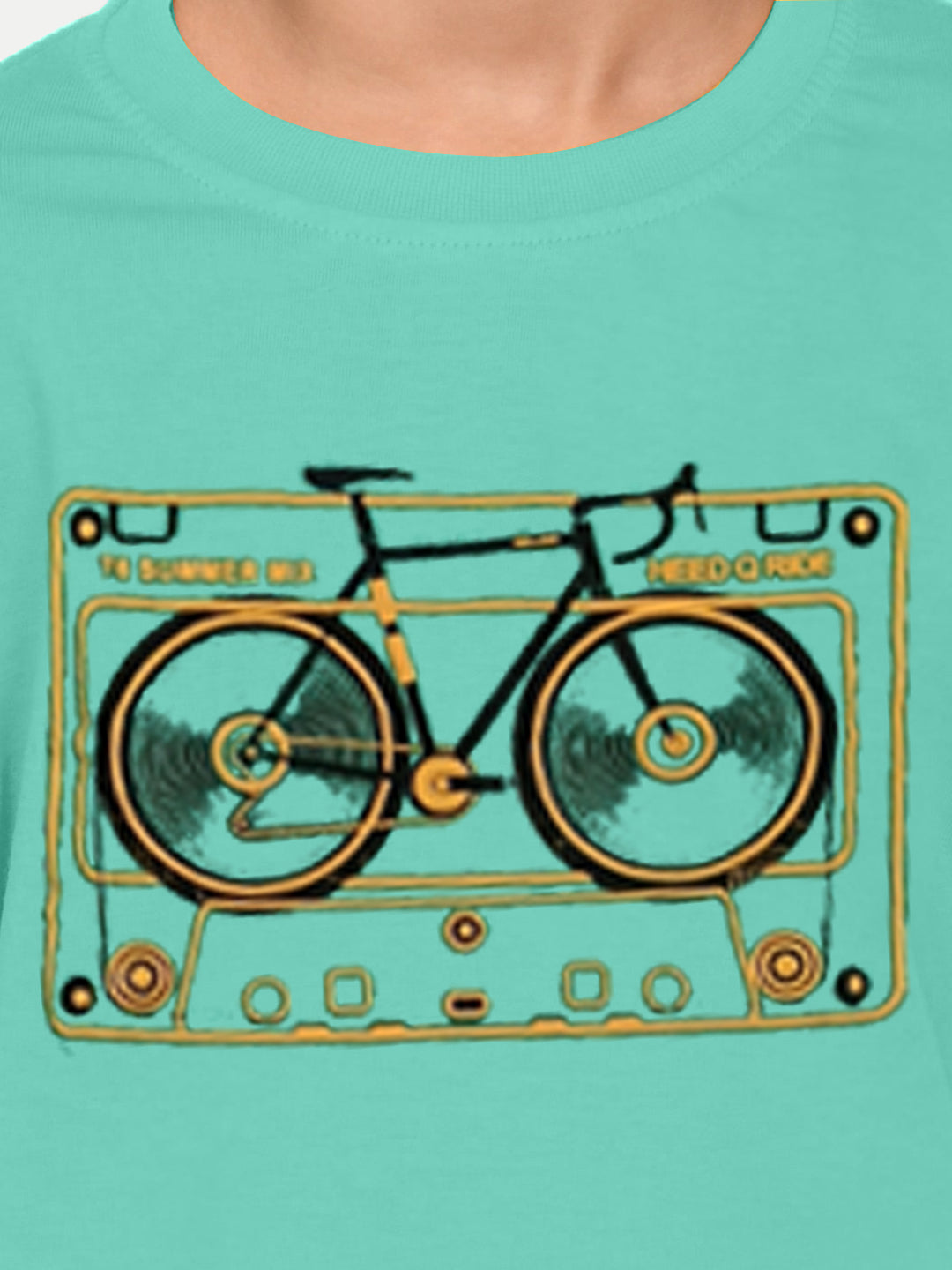 Radprix Kids Boys Turquoise Green T-Shirt with Bicycle print