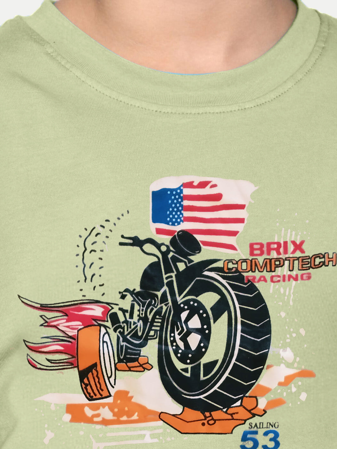 Radprix Kids Boys Light Green T-Shirt with Motorcycle print