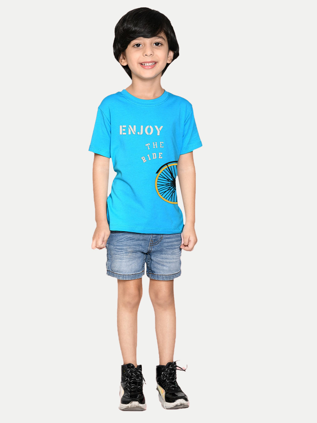 Radprix Kids Boys Blue T-Shirt with Enjoy the ride slogan print