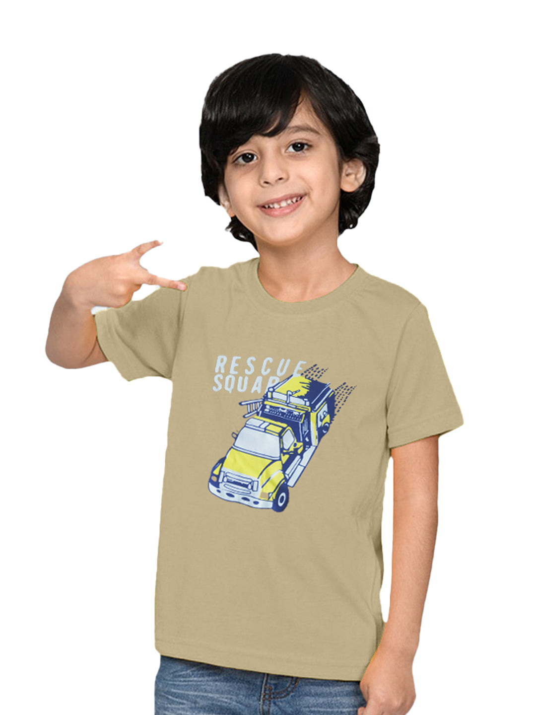 Radprix Kids Boys Biege Printed Tees with Truck Print