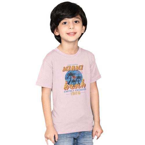 Radprix Kids Boys Light Pink Printed Tees with Miami Beach Print