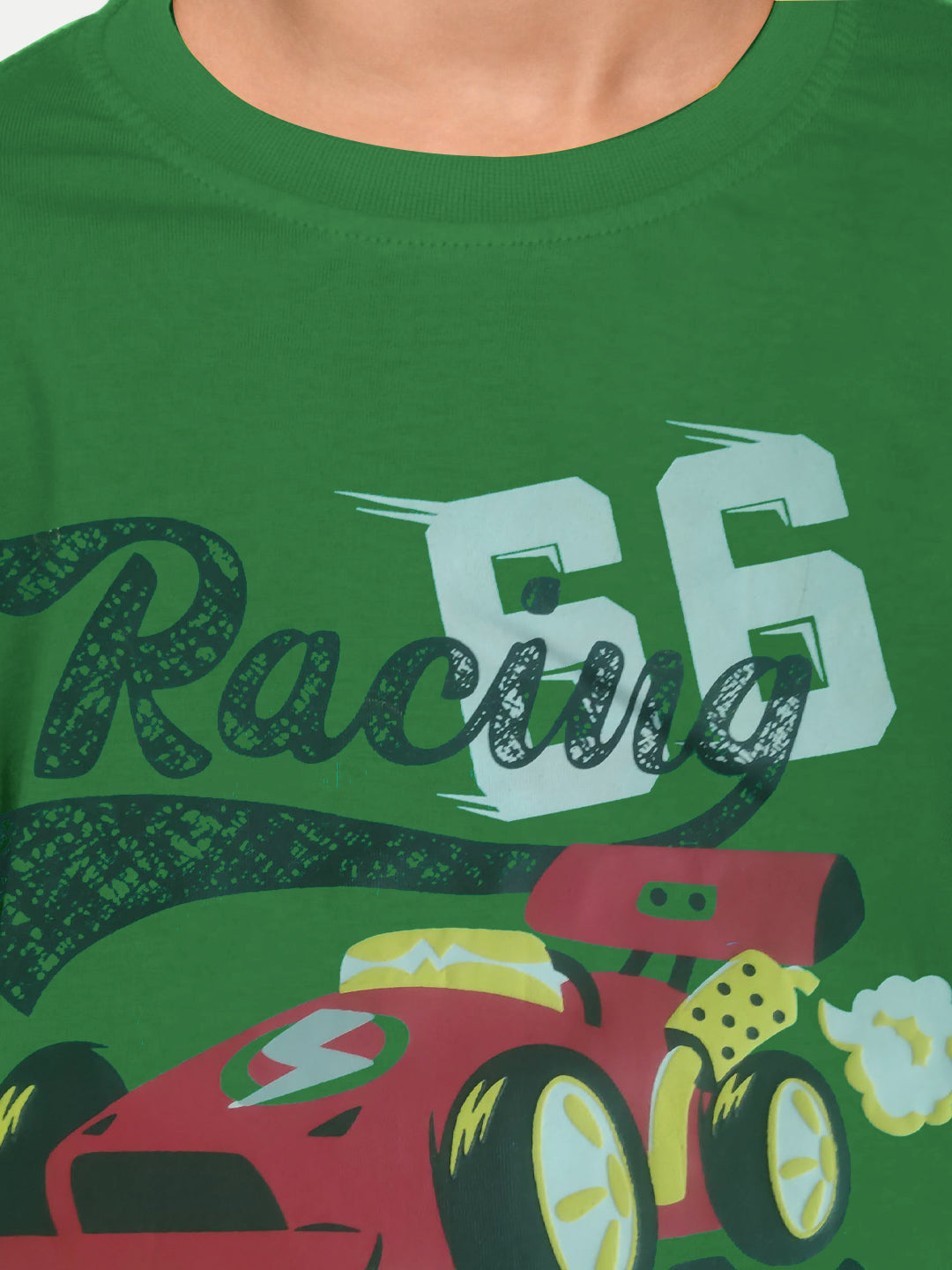 Radprix Kids Boys Green Printed Tees with Race Car Print