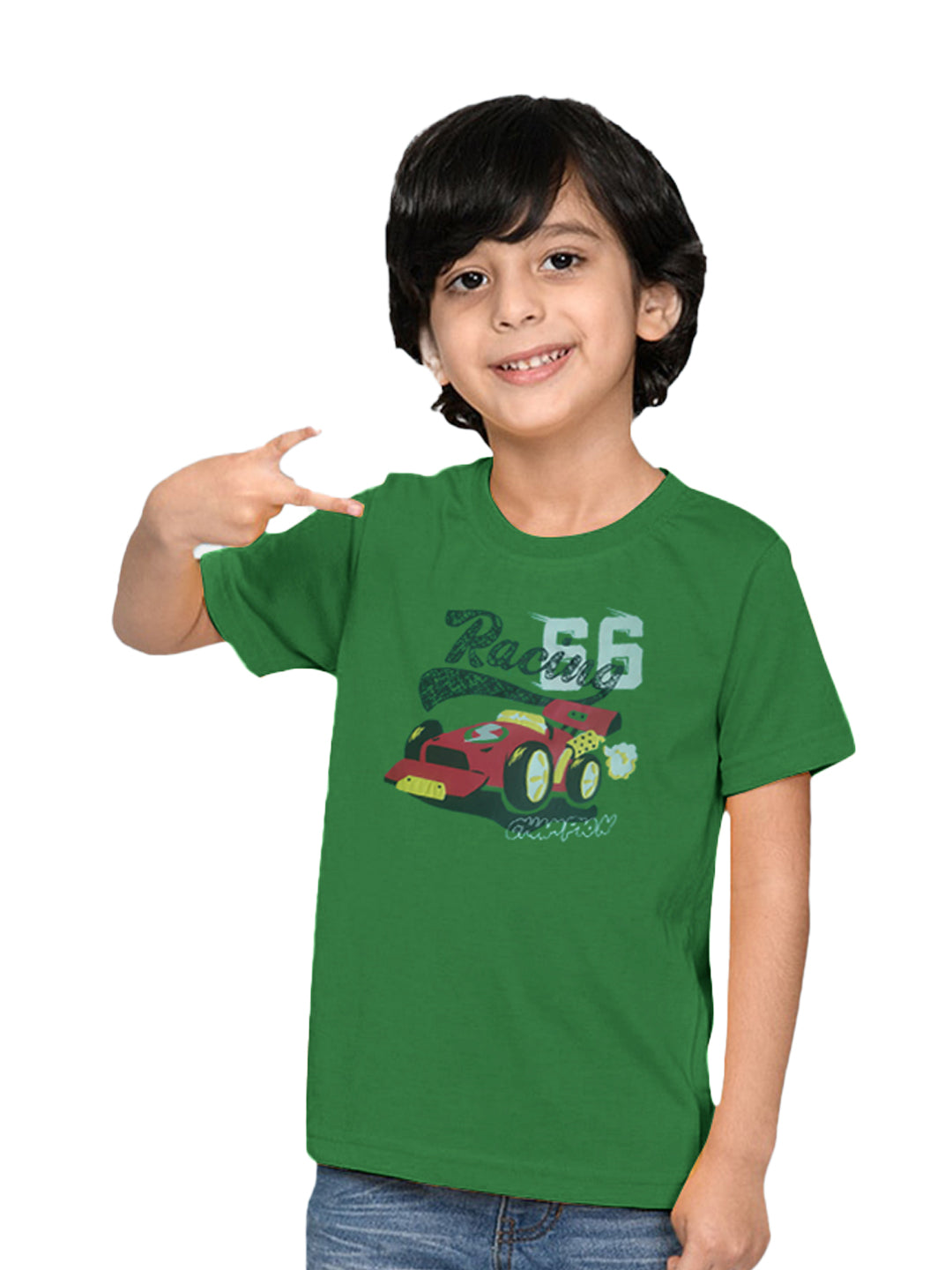 Radprix Kids Boys Green Printed Tees with Race Car Print