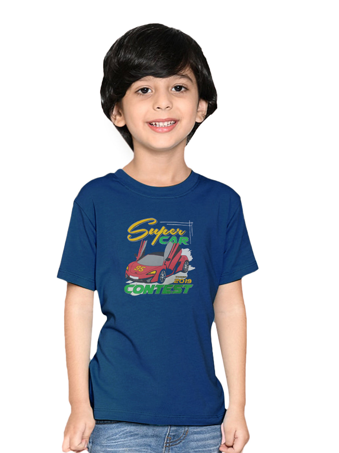 Radprix Kids Boys Dark Blue Printed Tees with Race Car Print