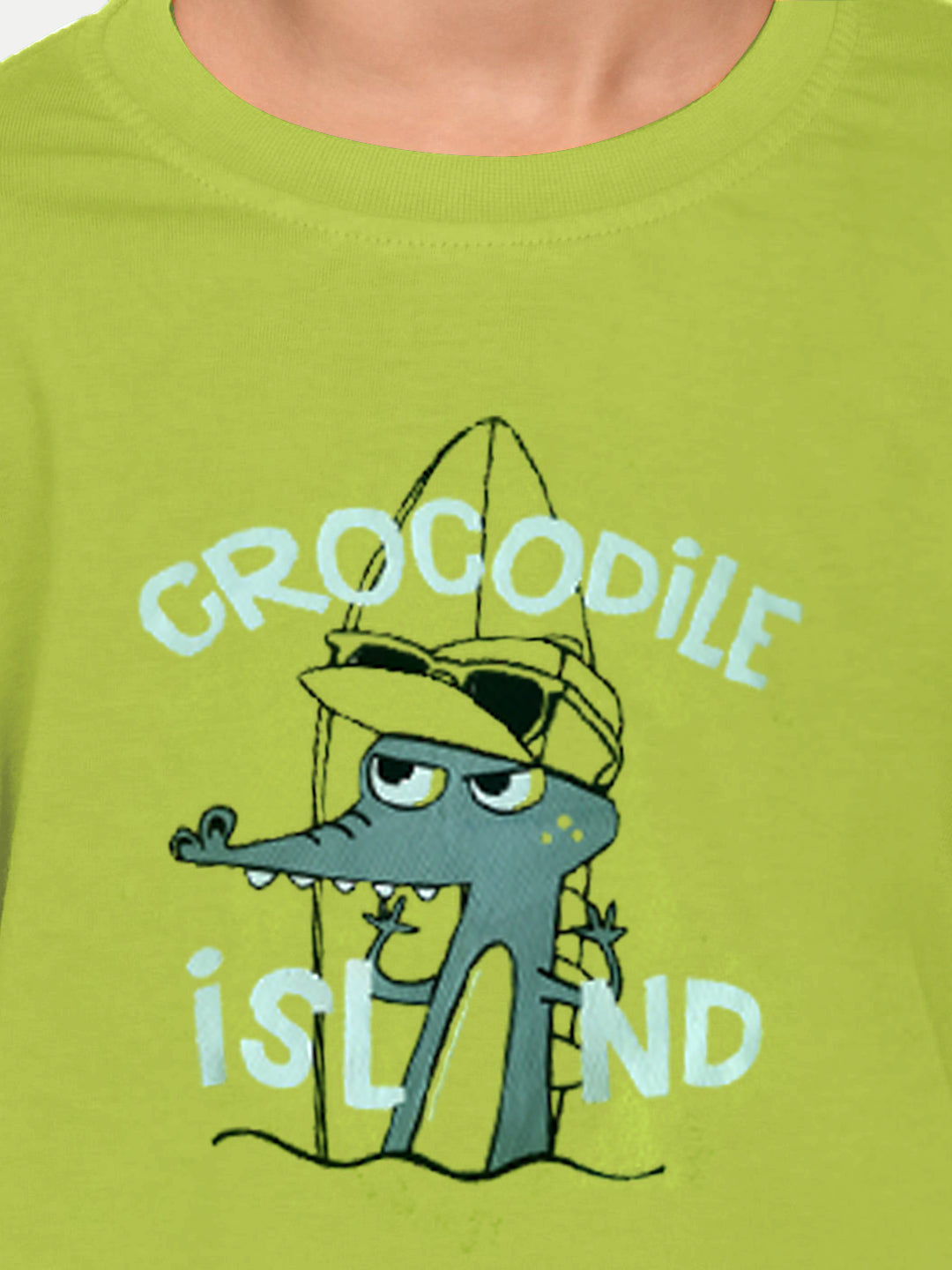 Radprix Kids Boys Pale Green Printed Tees with Crocodile Island print