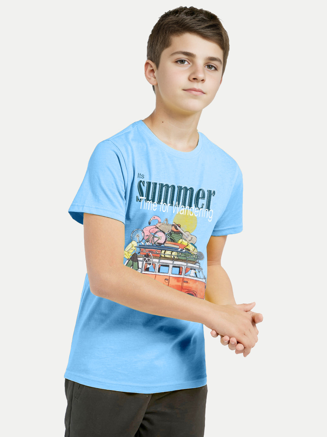 Radprix Kids Boys Sky Blue Typography Printed Crew Neck T-shirt