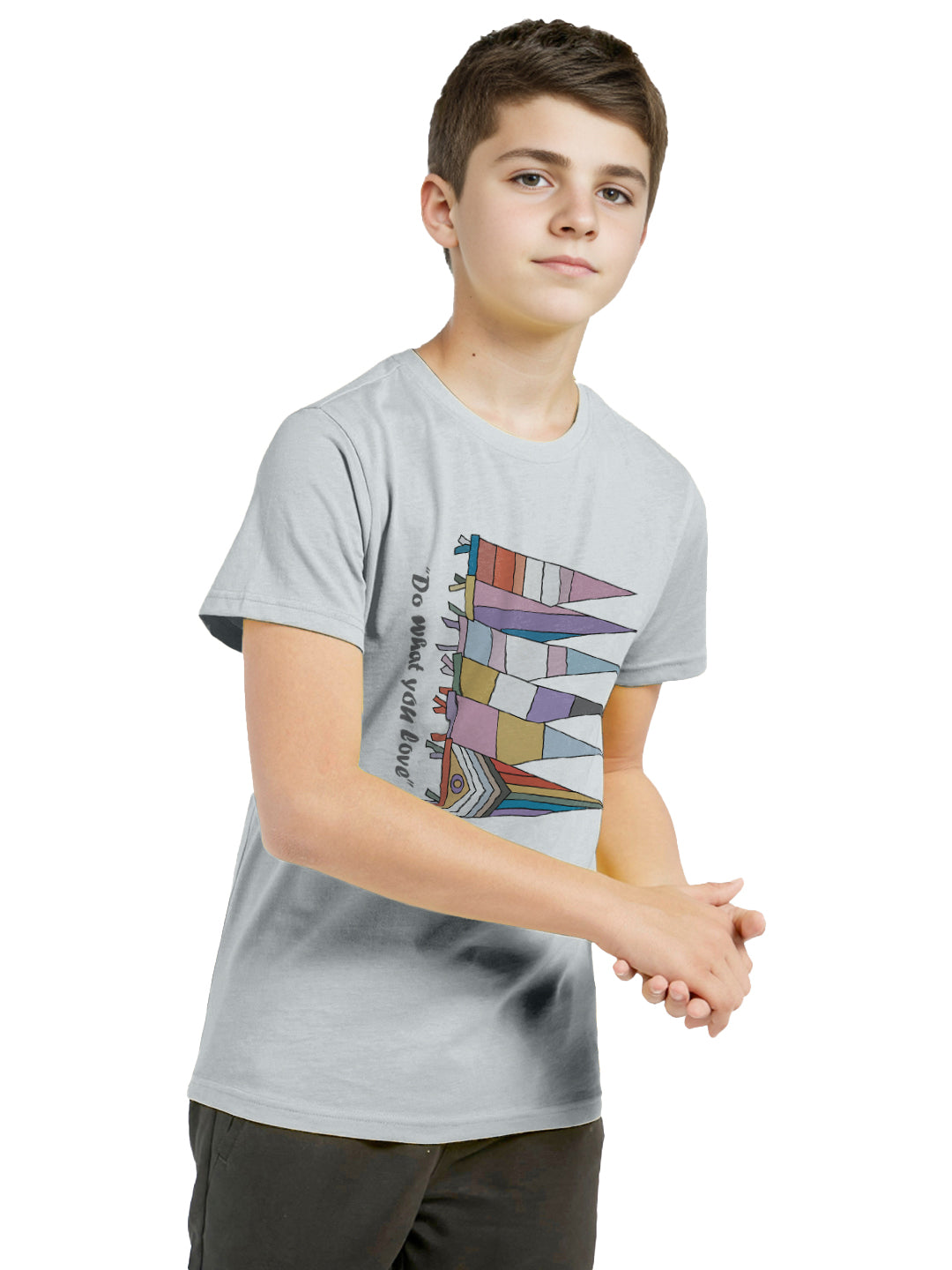 Radprix Kids Boys Silver Melange Printed Crew Neck T-shirt