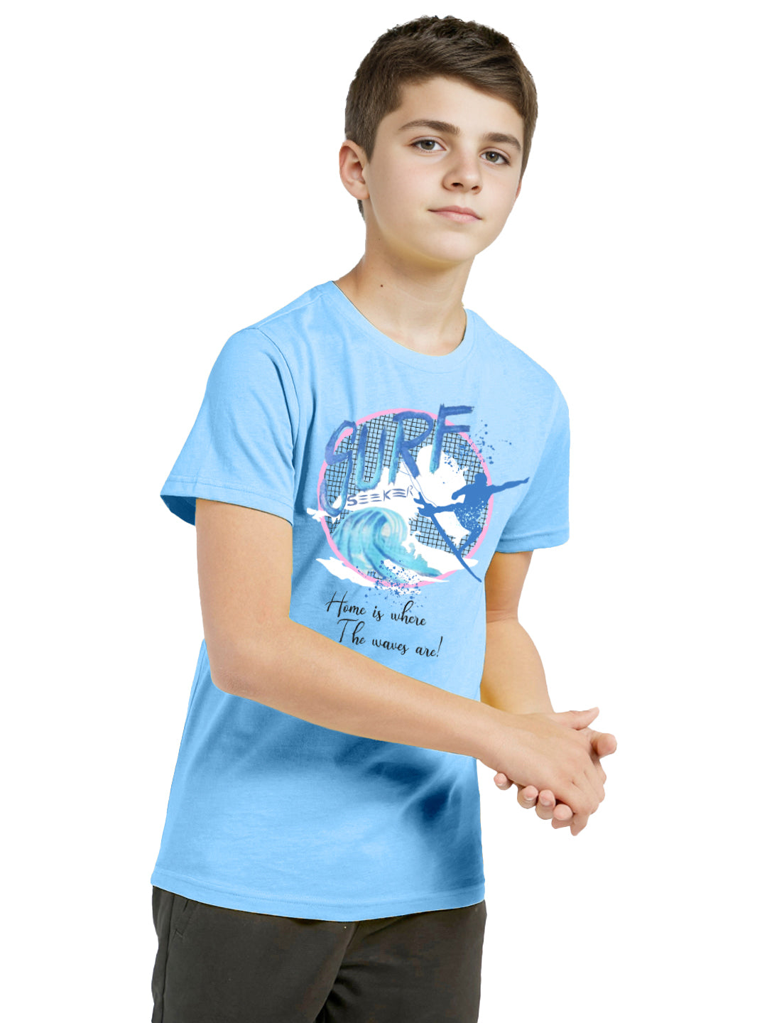 Radprix Kids Boys Sky Blue Graphic Printed Crew Neck T-shirt