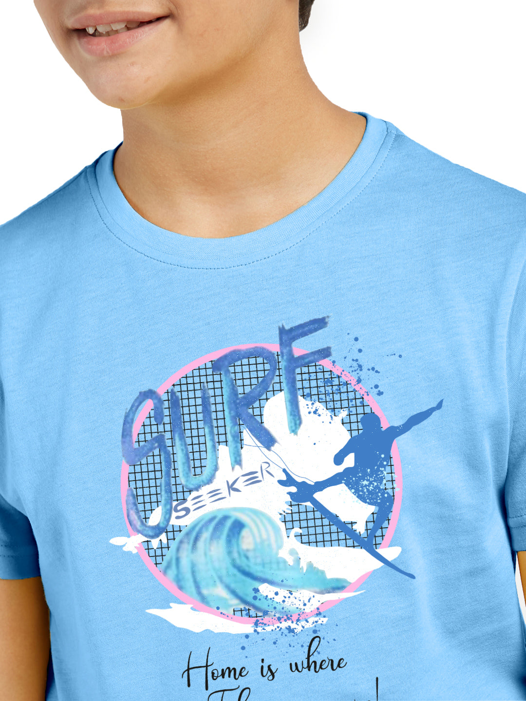 Radprix Kids Boys Sky Blue Graphic Printed Crew Neck T-shirt