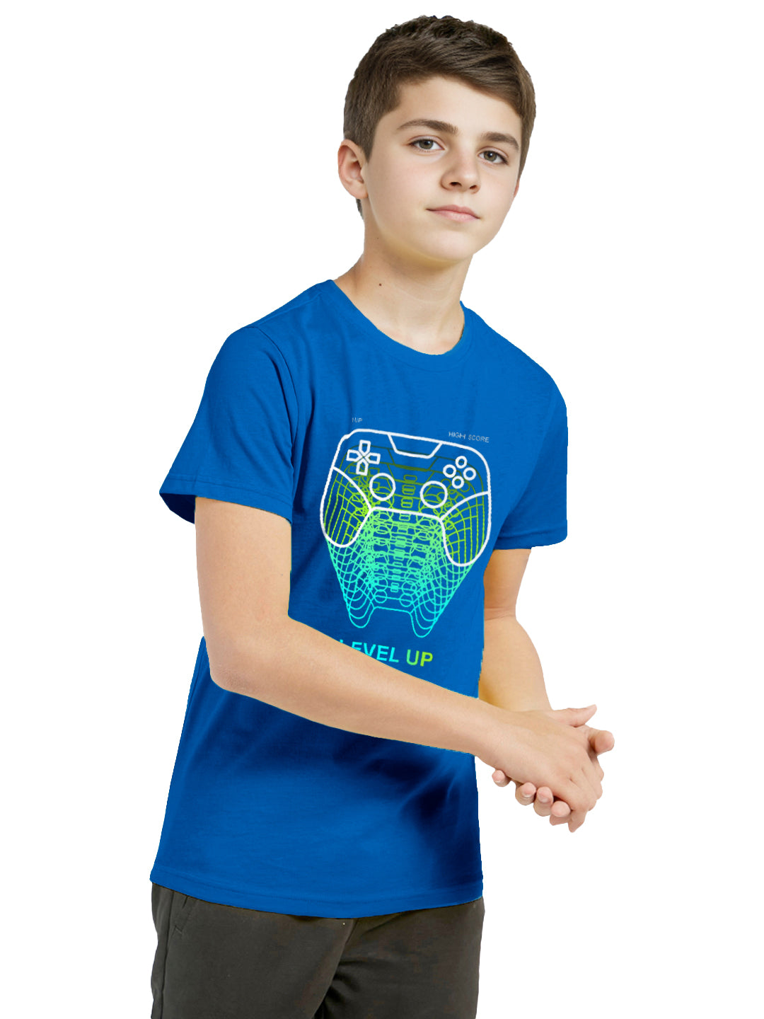 Radprix Kids Boys Royal Blue Melange Printed Crew Neck T-shirt