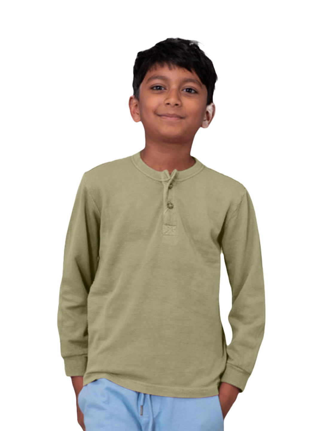 Radprix Boys Garment dye knit Sage Green Cotton Full Sleeve T-shirt