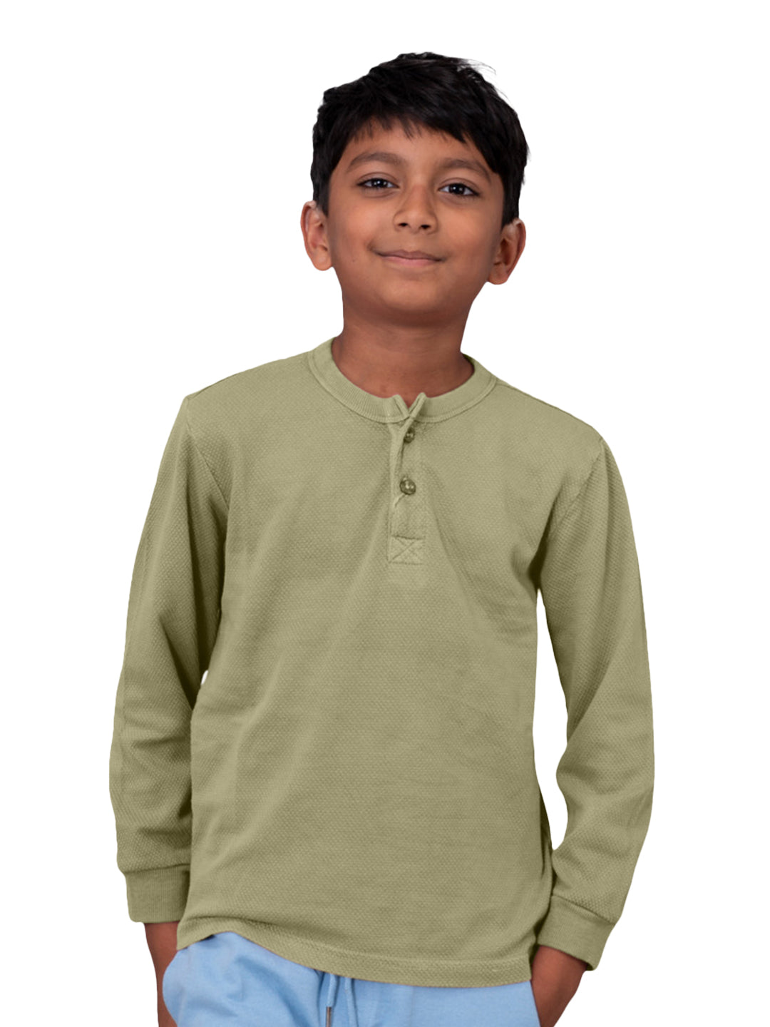 Radprix Boys Garment dye knit Sage Green Cotton Full Sleeve T-shirt