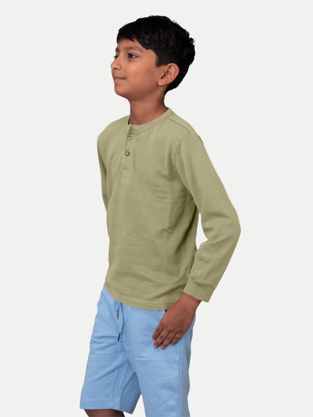 Radprix Boys Garment dye knit Sage Green Cotton Full Sleeve T-shirt