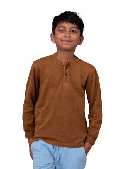 Radprix Boys Garment dye knit Brown Cotton Full Sleeve T-Shirt