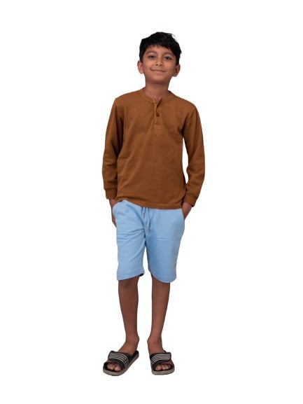 Radprix Boys Garment dye knit Brown Cotton Full Sleeve T-Shirt